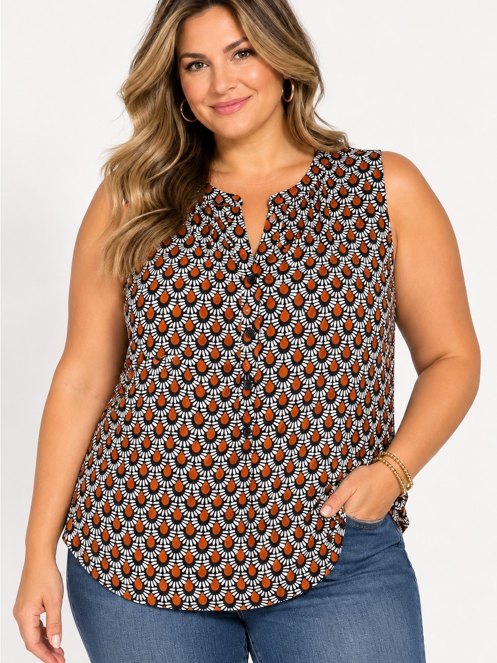 NWT LOFT Sleeveless Geometric Print Camisole in Orange and Black $44